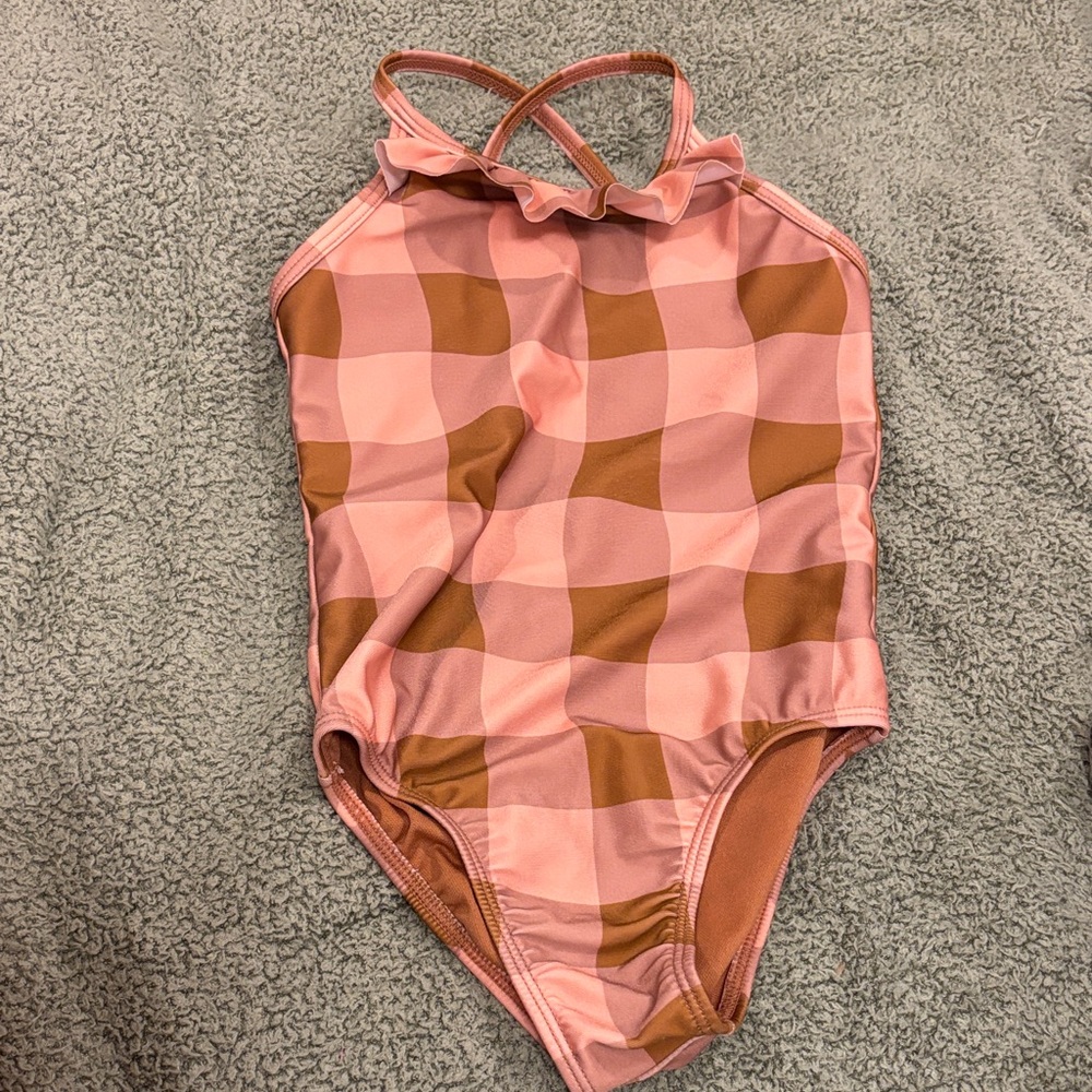 Brown Checkered Kids Swimsuit